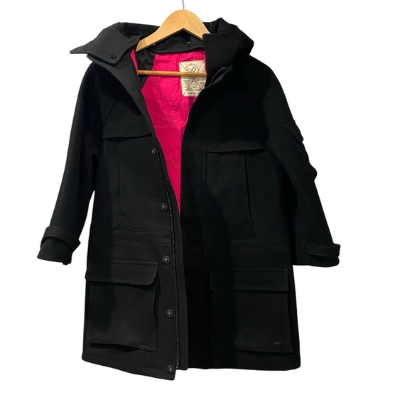 Aritzia Tna Black Wool 3/4 Sleeve Hooded Lined Winter Coat Jacket XS - Picture 3 of 13